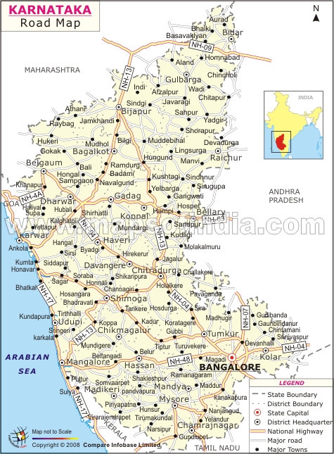 karnataka tourism road map with distance
